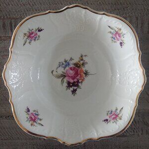 Bernadotte Sonata serving bowl pink rose print pattern gold trim Czechos…